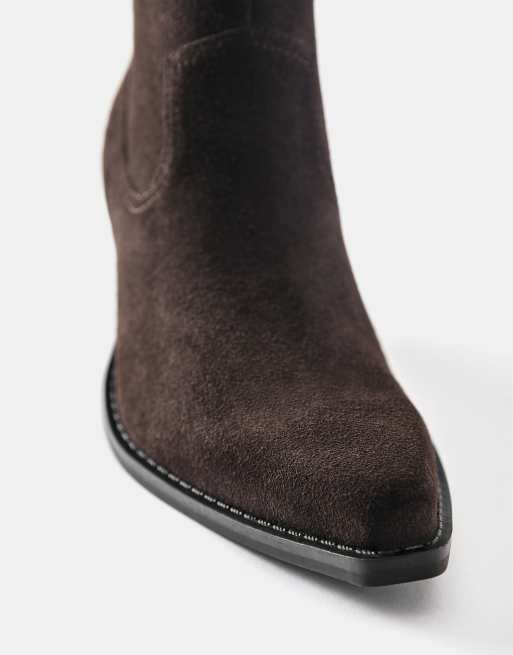 Pull&Bear Leather cowboy ankle boots in brown, 5 of 5