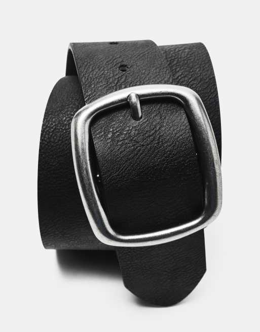 Pull&Bear Leather effect belt in black, 4 of 4