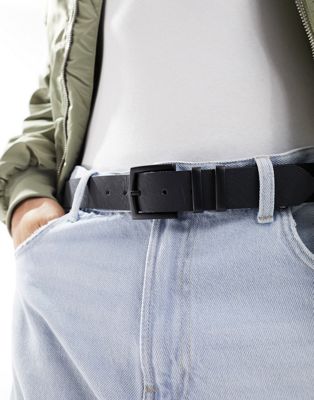 Pull & Bear Leather Effect Belt With Double Buckle In Black