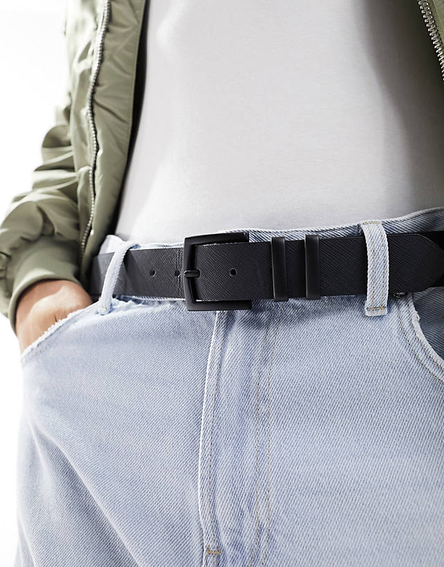 Pull&Bear - leather effect belt with double buckle in black
