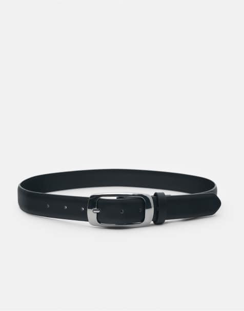 Pull&Bear Leather-effect belt with rectangular buckle in silver - view 1