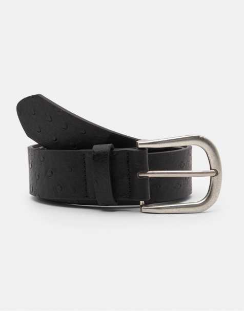 Pull&Bear Leather effect dot belt in black - view 1