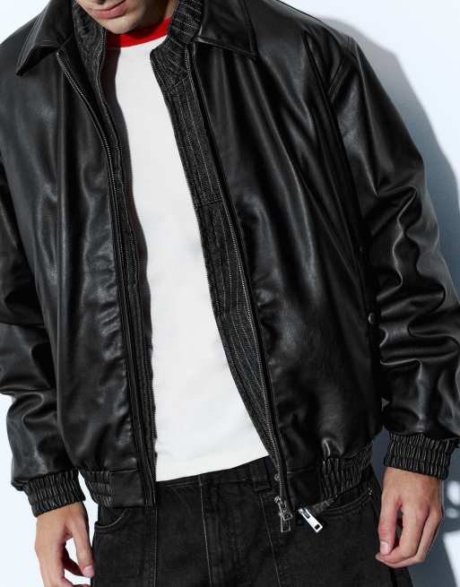 Pull&Bear Leather-effect jacket in black, 3 of 7