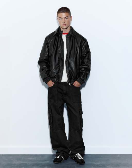 Pull&Bear Leather-effect jacket in black, 4 of 7