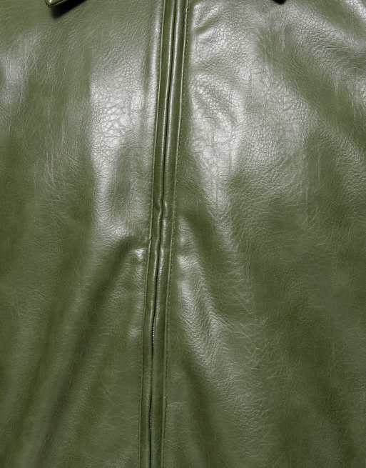 Pull&Bear Leather-effect jacket in bottle green, 5 of 7
