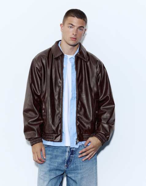 Pull&Bear Leather-effect jacket in burgundy - view 1