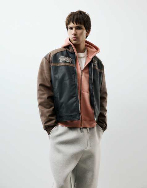 Pull&Bear Leather-effect panel jacket in brown - view 1