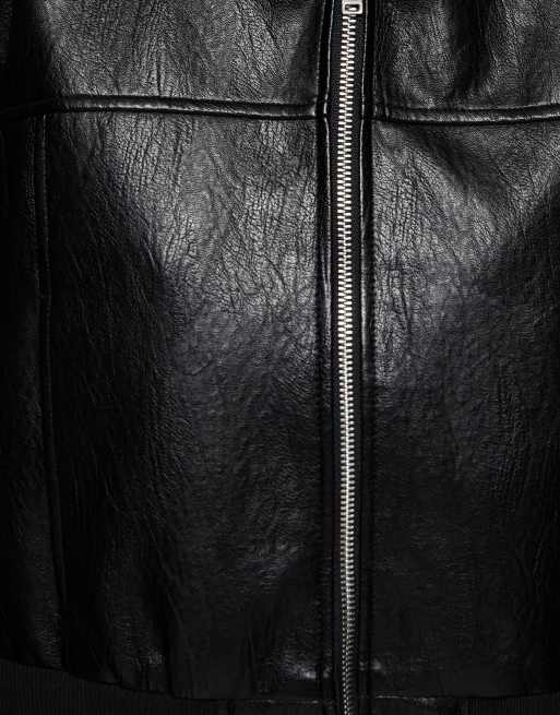 Pull&Bear Leather-effect ribbed jacket in black, 7 of 7