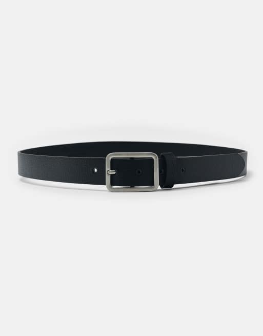Pull&Bear Leather effect square buckle belt in black, 3 of 4