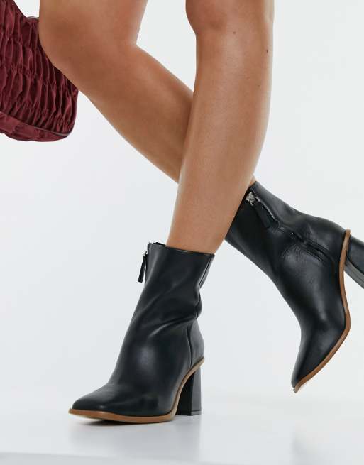 Pull&Bear leather heeled boots in black | ASOS