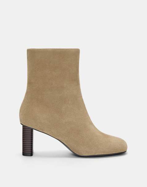 Pull&Bear Leather high-heel ankle boots in sand - view 1