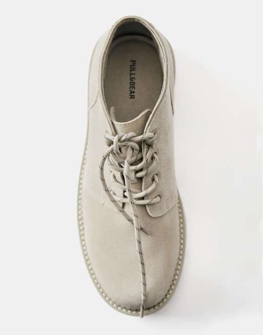 Pull&Bear Leather lace-up boots in ecru, 4 of 4