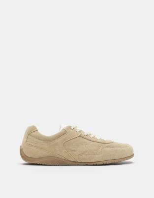 Pull&Bear Leather split suede trainers in ecru
