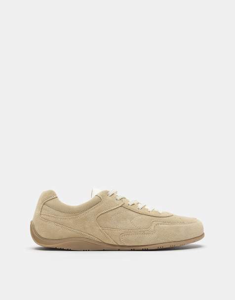 Pull&Bear Leather split suede trainers in ecru - view 1
