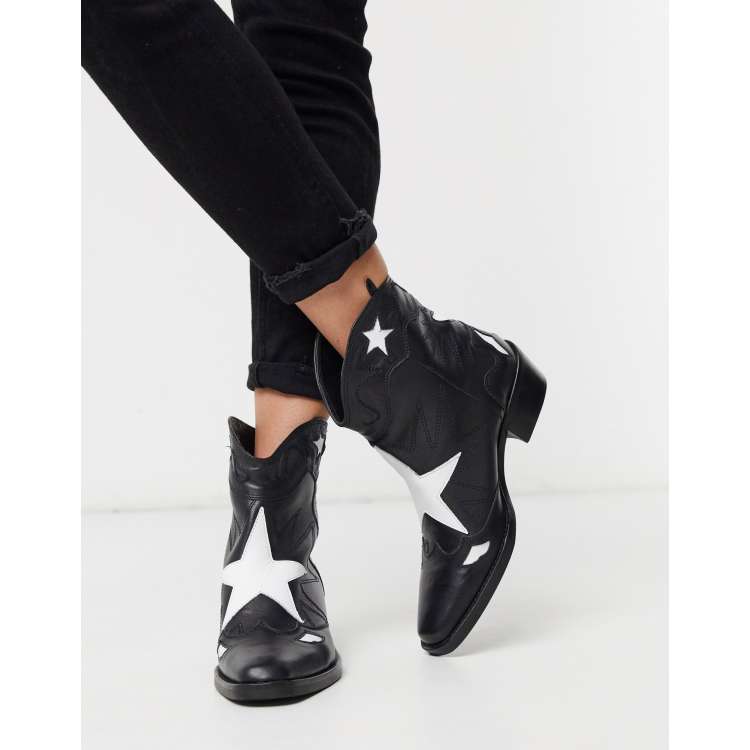 Pull Bear leather star western boots in black ASOS