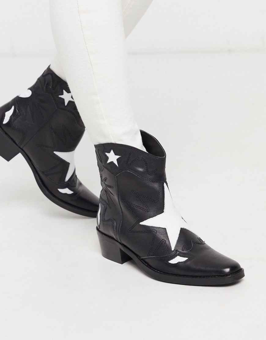 Pull & Bear leather star western boots in black