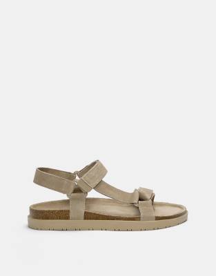 Pull&Bear Leather strappy sandals in ecru