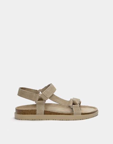 Pull&Bear Leather strappy sandals in ecru - view 1