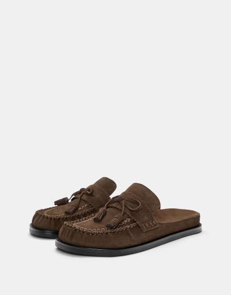 Pull&Bear Leather tassel clogs in pink shades - view 1