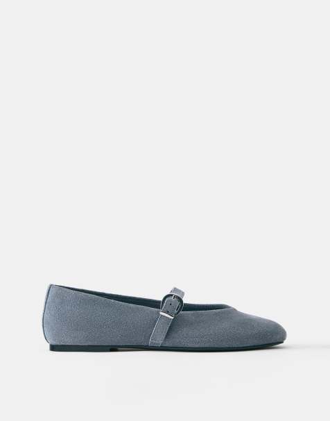 Pull&Bear Leder-Ballerinas in Blau - view 1