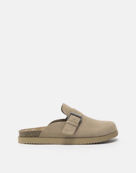 Pull&Bear – Leder-Clogs in Ecru mit Schnalle - view 1