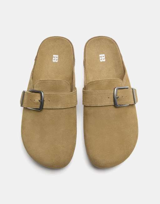 Pull&Bear – Leder-Clogs in Sand mit Schnalle, 3 von 4