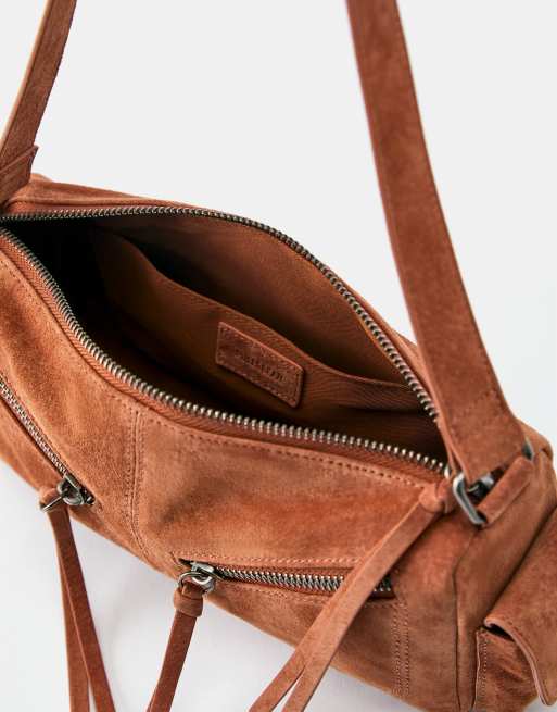 Pull&Bear Leder-Schultertasche mit mehreren Fächern in Orange, 4 von 5