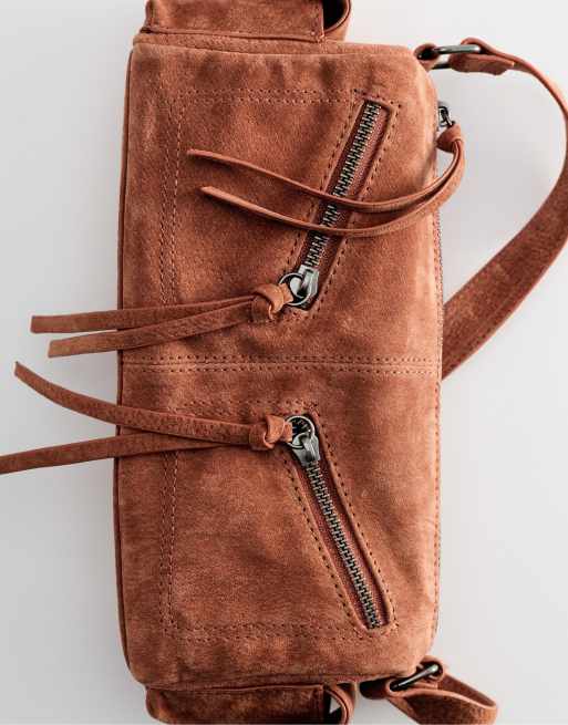 Pull&Bear Leder-Schultertasche mit mehreren Fächern in Orange, 5 von 5