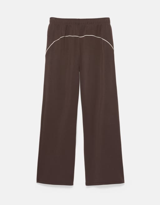 Pull&Bear lediga joggers med passpoal i brunt, 3 av 3