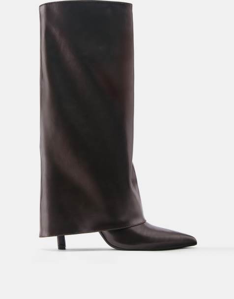 Pull&Bear leggingsboots med klack och fotdel i brunt - view 1