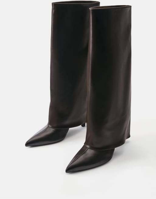 Pull&Bear leggingsboots med klack och fotdel i brunt, 2 av 5