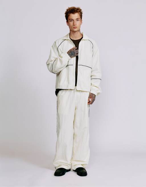 Pull&Bear leichte Jogginghose mit Kontrastnähten in Wollweiß, 2 von 7