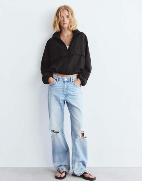 Pull&Bear – Leichte Kapuzenjacke in Schwarz - view 1