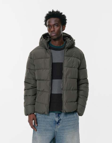 Pull&Bear – Leichte Pufferjacke in Grau mit Kapuze - view 1