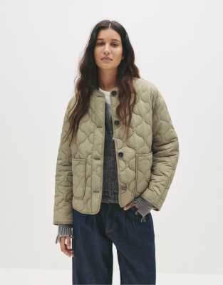 Pull & Bear - Leichte Pufferjacke in Khaki-Grün