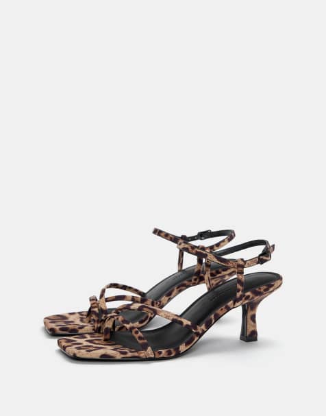 Pull&Bear leopard print high heel sandals in leopard - view 1