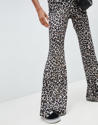 leopard print kick flare trousers