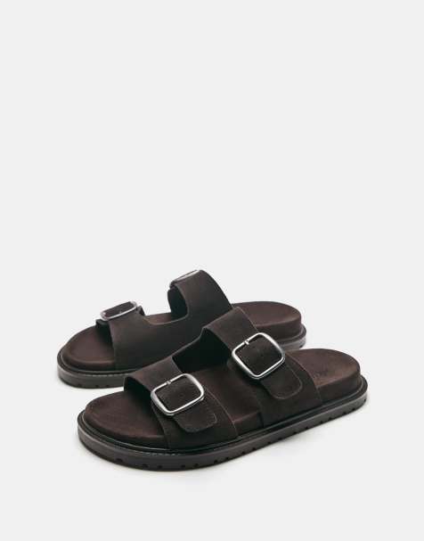 Pull&Bear - Leren sandalen met gesp in bruin - view 1
