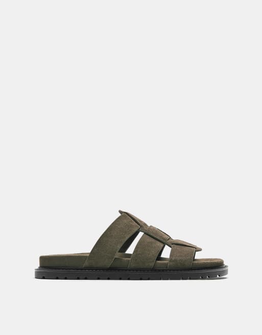 Pull&Bear - Leren sandalen met meerdere bandjes in bruin, 4 van 4