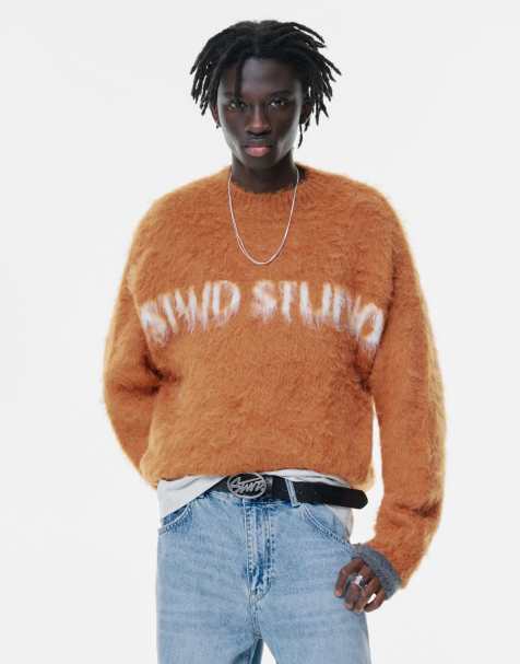 Pull&Bear – Lerröd tröja med STWD Studio-logga i fuskpäls - view 1