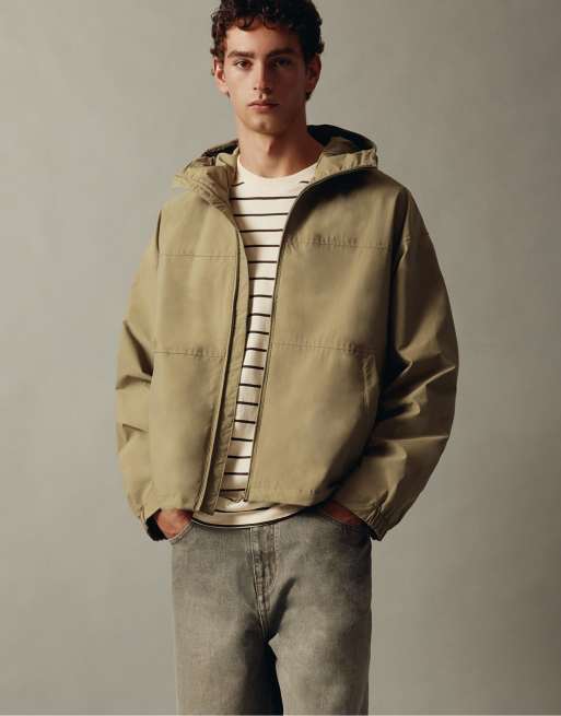 Pull&Bear let regnfrakke med hætte i sand, 7 af 7