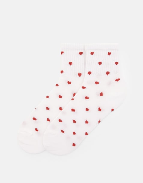 Pull&Bear lettuce edge heart socks in red - view 1