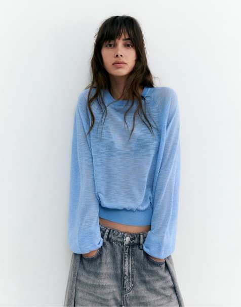 Pull&Bear - Licht gebreide trui in blauw - view 1
