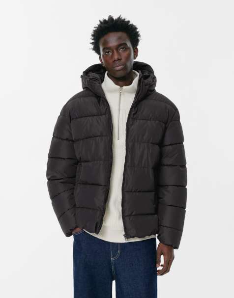 Pull&Bear - Licht gewatteerd jack met capuchon in zwart - view 1