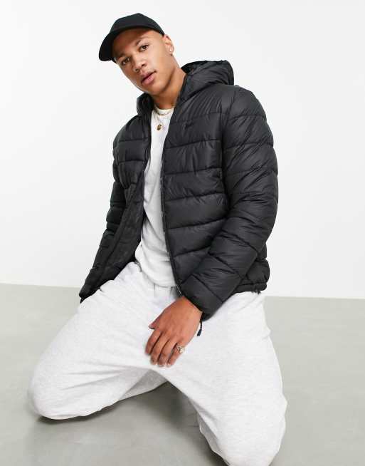 Pull&Bear - Lichtgewicht gewatteerd puffer jack met capuchon in zwart 