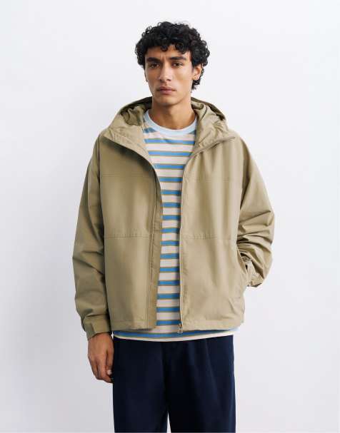 Pull&Bear lichtgewicht regenjas met capuchon in zandkleur - view 1