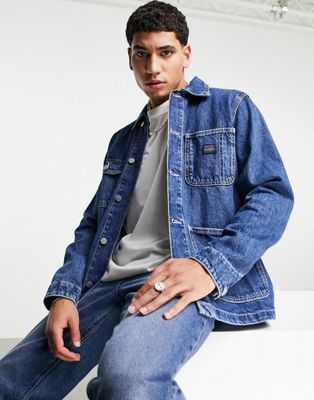 Pull&Bear light denim jacket with contrast stitch in blue