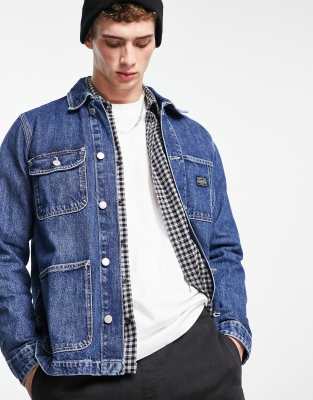 Pull&Bear light denim jacket with contrast stitch in blue | ASOS