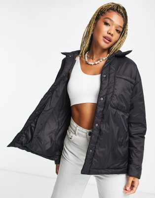 Pull & Bear Oversized Lightly Padded Nylon Jacket In Black