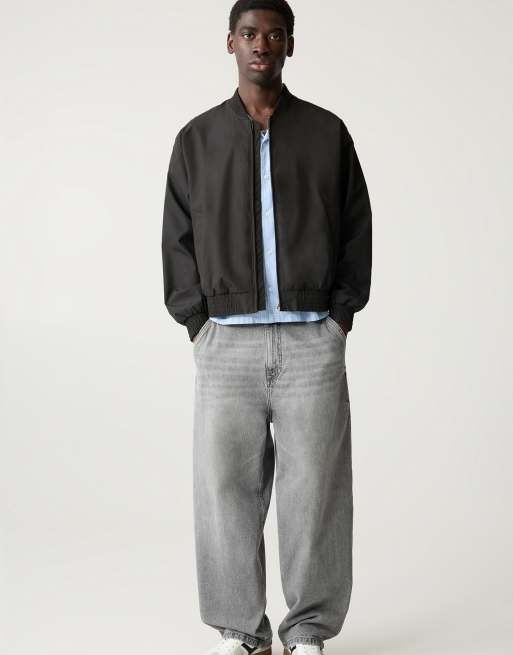 Pull&Bear lightweight bomber jacket in black